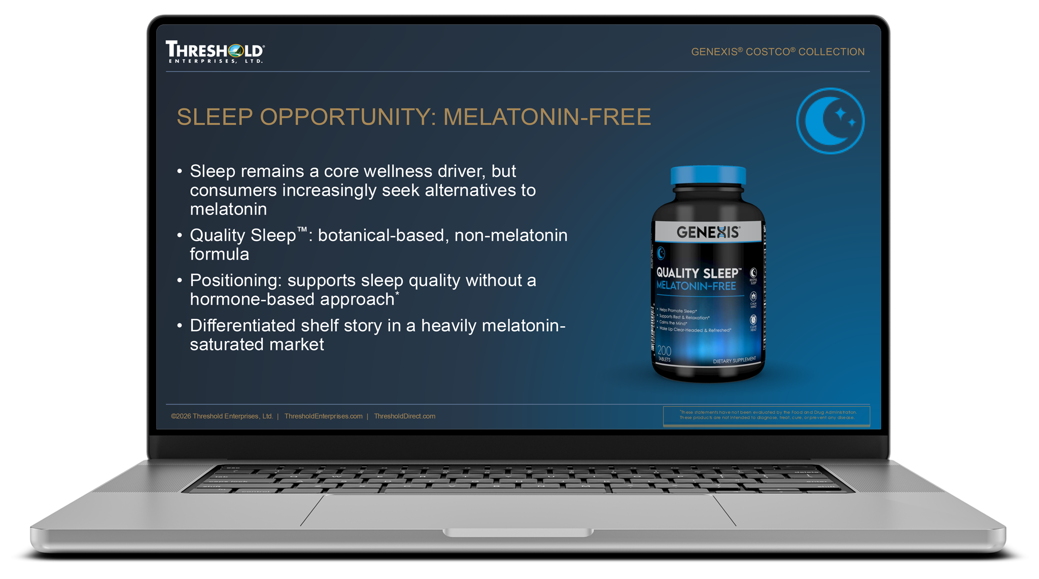 Genexis Quality Sleep melatonin-free product opportunity presentation.
