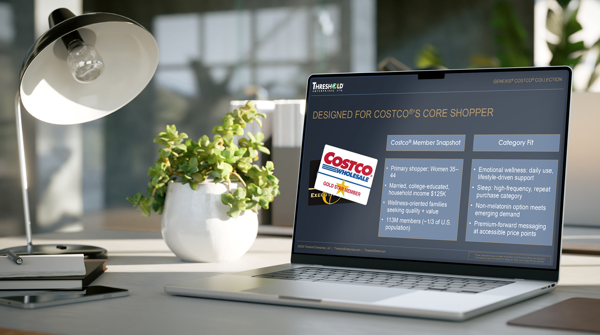 Costco retail growth strategy presentation shown on a laptop in a desk setting.