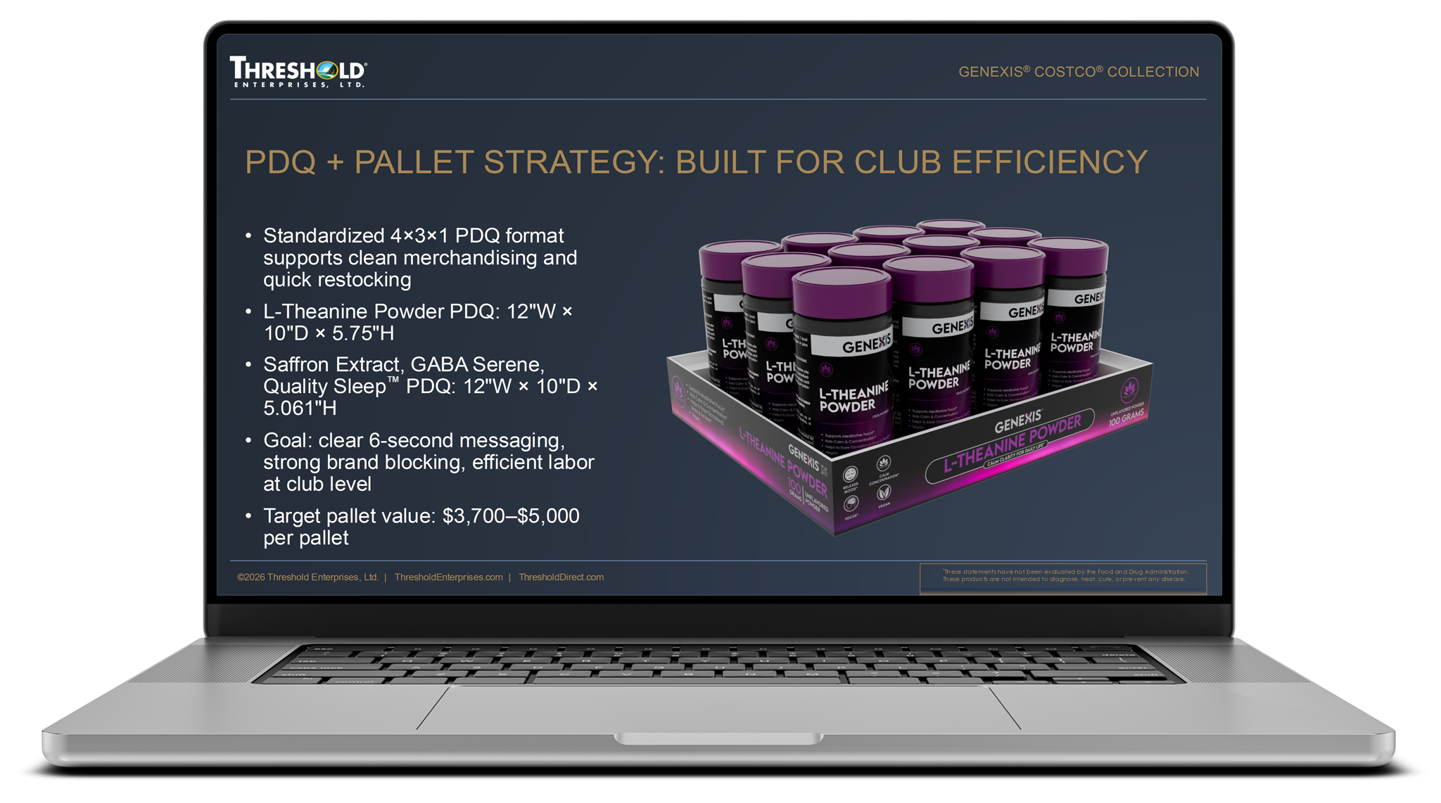 Genexis PDQ and pallet strategy presentation with club-efficient merchandising display.